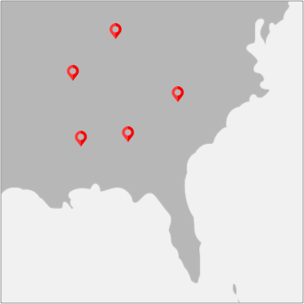 Map highlighting Southern USA with location pin showing various states