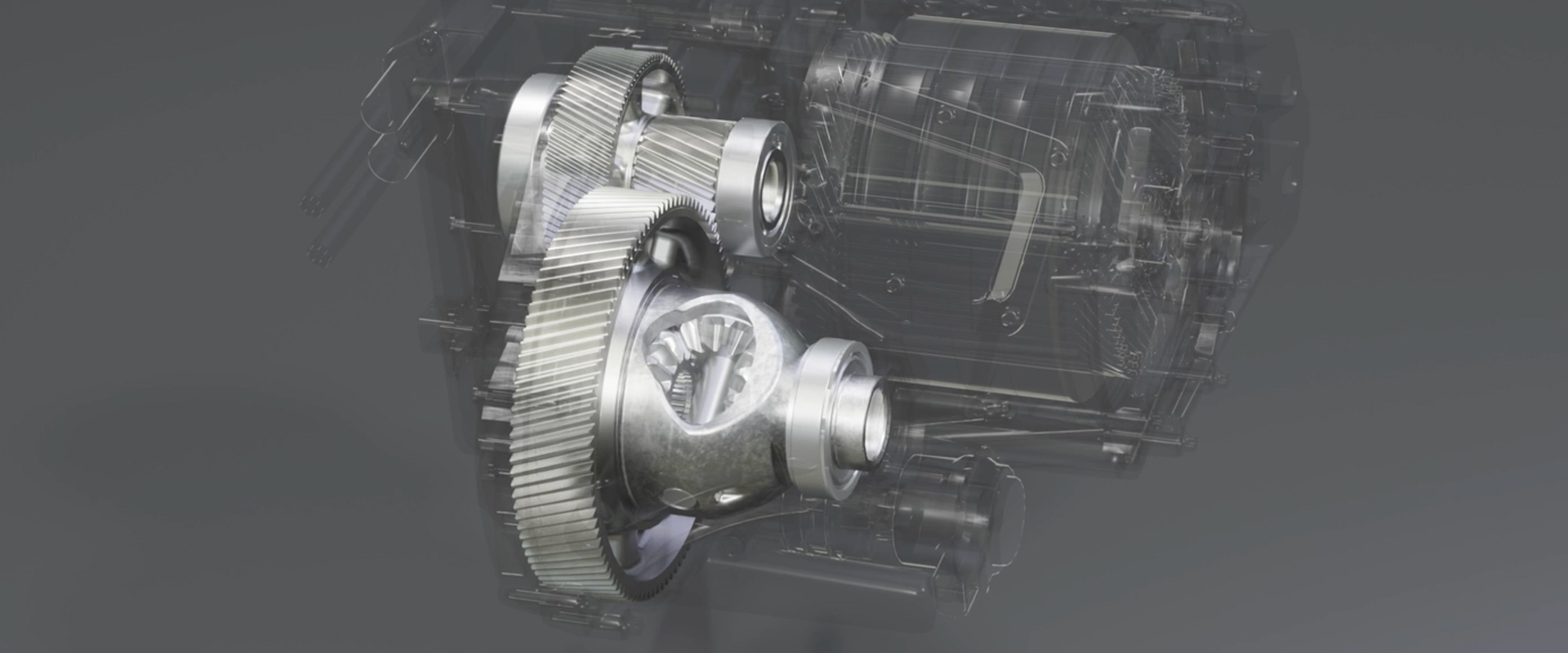 Detailed view of automotive powertrain gears highlighting components within an electric drive module
