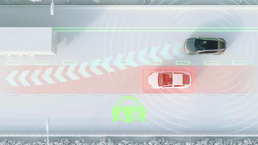 Fahrzeug mit Notbremsassistent vor einem Hindernis
