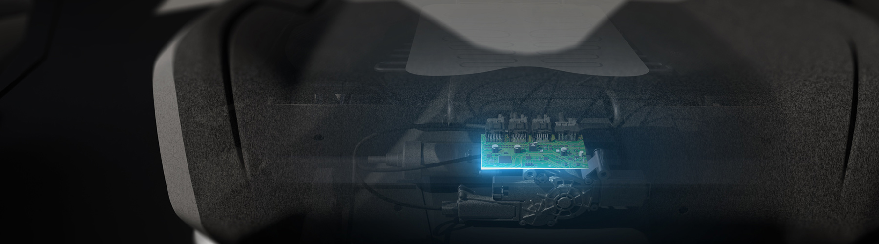 Ghosted vehicle seat showing the electronics