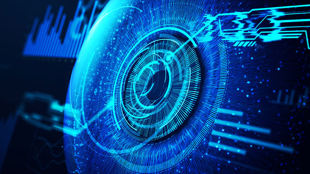 Close-up eye showing a futuristic technology data.